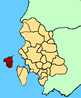 Cartina della Provincia di Carbonia - Igleisias. In rosso il teritorio del comune di Carloforte.