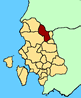 Cartina della Provincia di Carbonia - Igleisias. In rosso il teritorio del comune di Domusnovas.