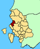 Cartina della Provincia di Carbonia - Igleisias. In rosso il teritorio del comune di Gonnesa.