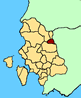 Cartina della Provincia di Carbonia - Igleisias. In rosso il teritorio del comune di Musei.