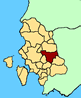 Cartina della Provincia di Carbonia - Igleisias. In rosso il teritorio del comune di Narcao.