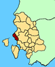 Cartina della Provincia di Carbonia - Igleisias. In rosso il teritorio del comune di Portoscuso.