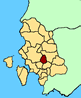 Cartina della Provincia di Carbonia - Igleisias. In rosso il teritorio del comune di Perdaxius.